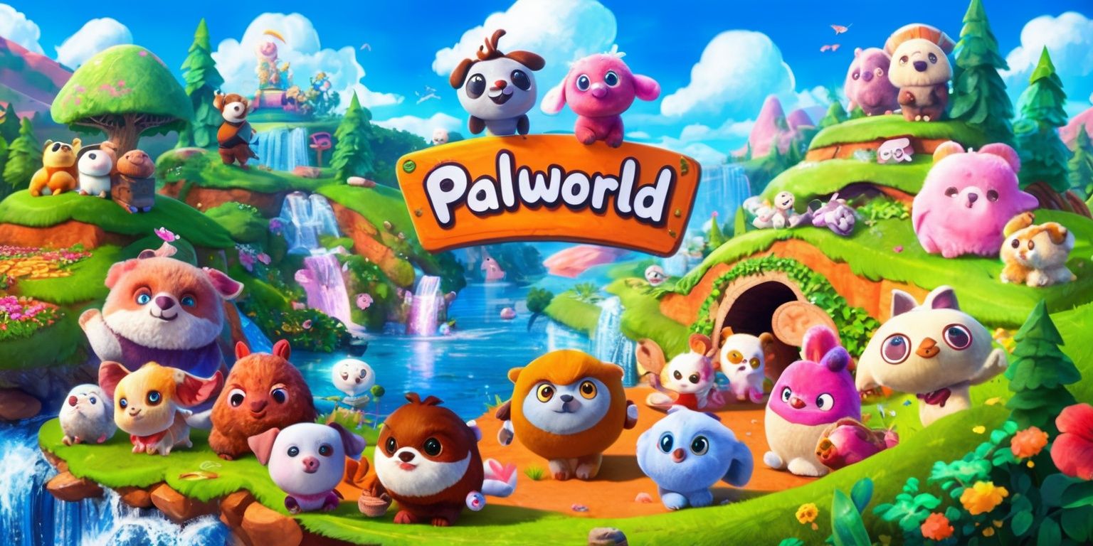 A vibrant and colorful digital artwork depicting the fantastical world of Palworld, with a variety of adorable and unique Pals, each with distinct facial features and textures, set against a stunning landscape of rolling hills, sparkling waterfalls, and lush green forests, with a bright blue sky and fluffy white clouds, showcasing the game's cute and whimsical art style, featuring a mix of earthy tones and pastel colors, with intricate details and subtle shading, and a sense of wonder and adventure, capturing the essence of the game's enchanting and immersive environment.