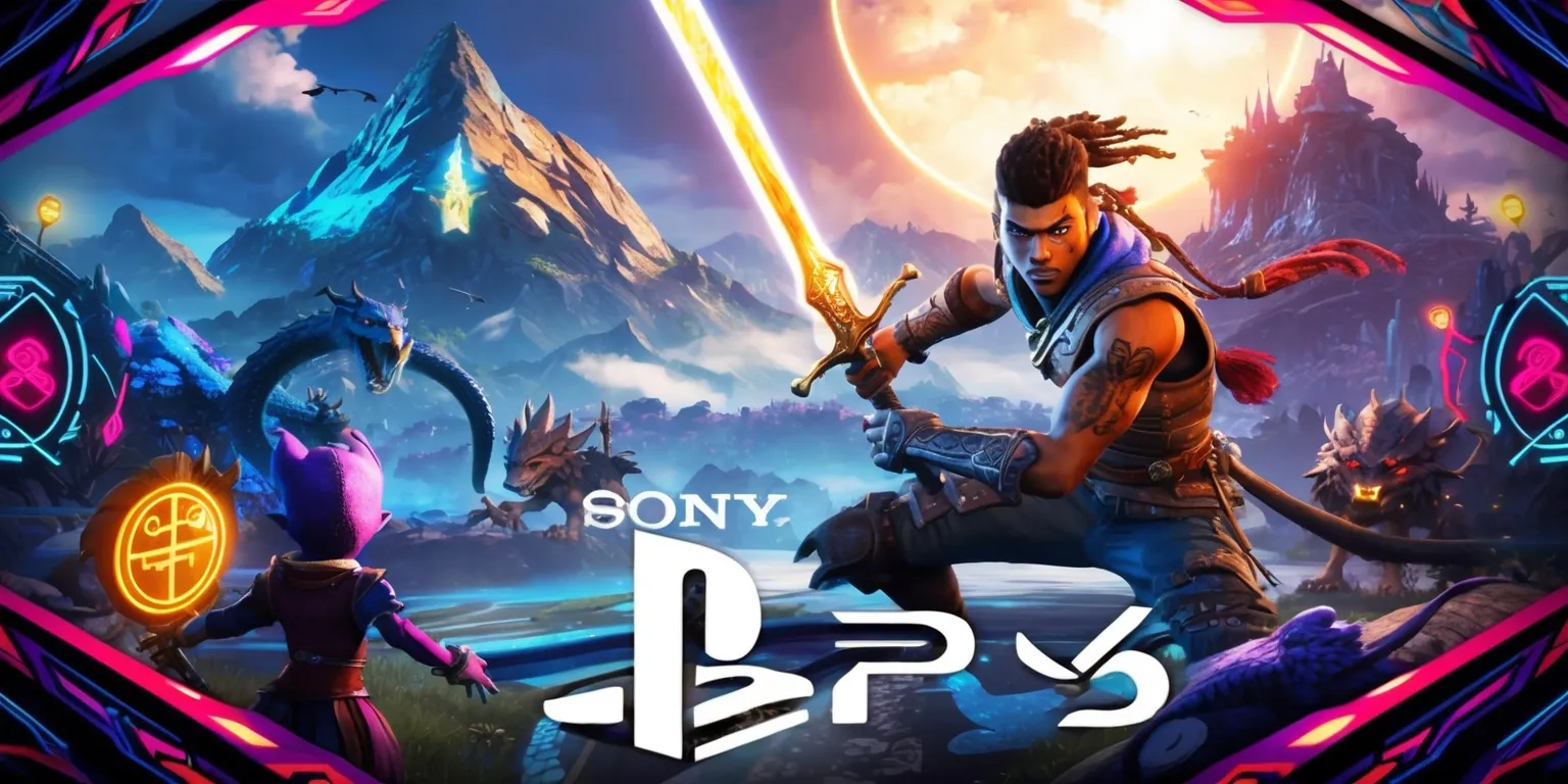 A futuristic fantasy scene depicting a PS5 RPG game, with a vibrant atmosphere and intricate details, set against a backdrop of mystical mountains and glowing skies, featuring a brave protagonist with striking facial features, dark brown skin, and unique tattoos, wielding an illuminated sword, surrounded by magical creatures and ancient symbols, with the Sony PlayStation 5 logo subtly integrated in the foreground, in a dynamic composition with bold lines, vivid colors, and a sense of adventure, on a widescreen layout with a cinematic aspect ratio, capturing the essence of an immersive gaming experience.